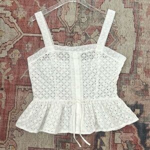 Stellah White Eyelet Camisole Blouse Shirt Peplum Romantic Layer Size Medium